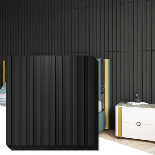 Art3d 12PCS Slat Wall Panel, 3D Fluted Textured 50x50cm Black Home Decoration Waterproof Wall Panels - Image 3