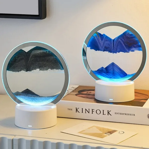 Color LED Flowing Sand Painting Table Lamp 3D Moving Sand Art Picture Round Glass Hourglass Night Light Bedside Lamp Home Decor - Image 6