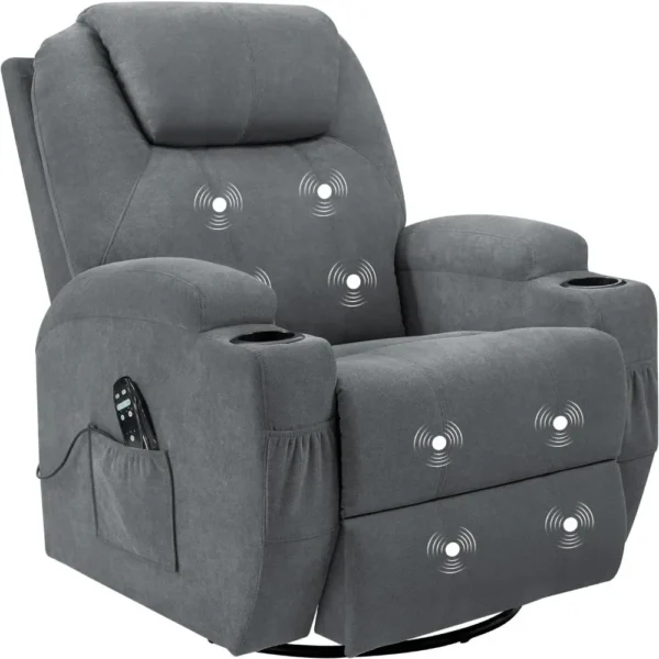 Rocking Chair Recliner Chair with Massage Swivel Ergonomic Lounge Chair with 2 Cup Holders Side Pockets Living Room Chairs - Image 5