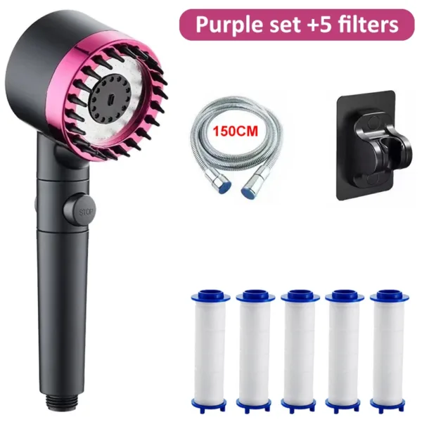 High Pressure Shower Head 4 Modes Adjustable Showerhead With Massage Brush Filters Water Saving Shower Bathroom Accessories - Image 2