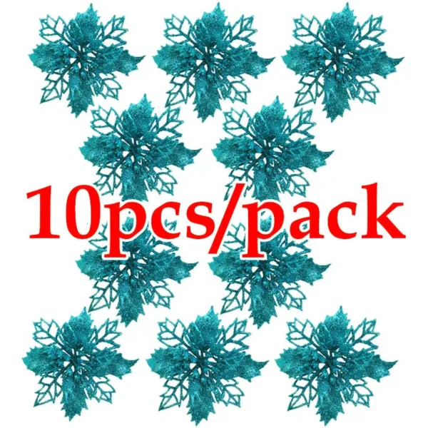 (10pcs) Artificial Christmas Tree Flower Glitter Decorations Xmas Ornaments New Year Gift - Image 4