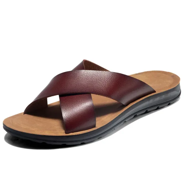 Men Shoes Italian Leather Slippers Men Beach Summer Shoes High Quality Big Size 38-47 Slip on Flats Male Flip Flops Mens Sandals - Image 7