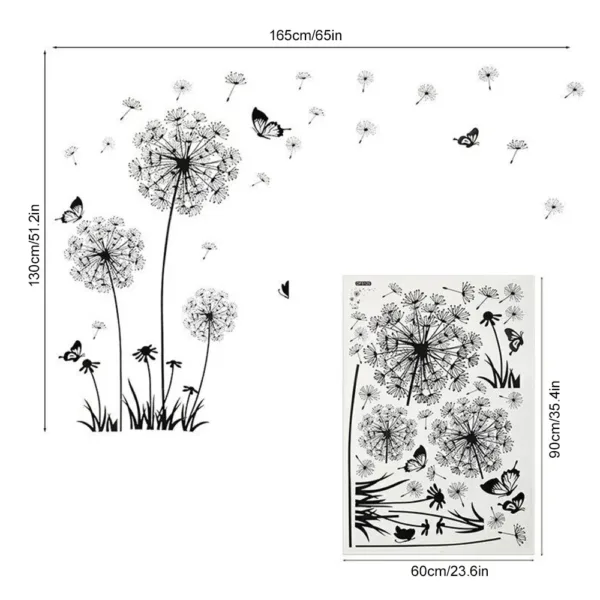 Black Dandelion Wall Stickers Butterflies On The Wall Living Room Bedroom Glass Window Decoration Mural Art Home Decor Decals