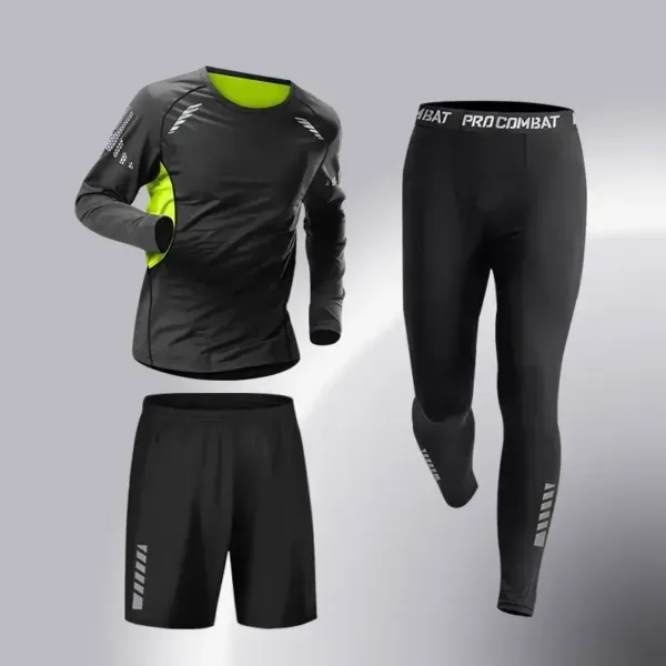 Fashion 3-5 PCS Mens Running Sportswear Set Fitness Jogging Compression Tracksuit Suit Training Sports Clothes Dry Fit Leggings - Image 2