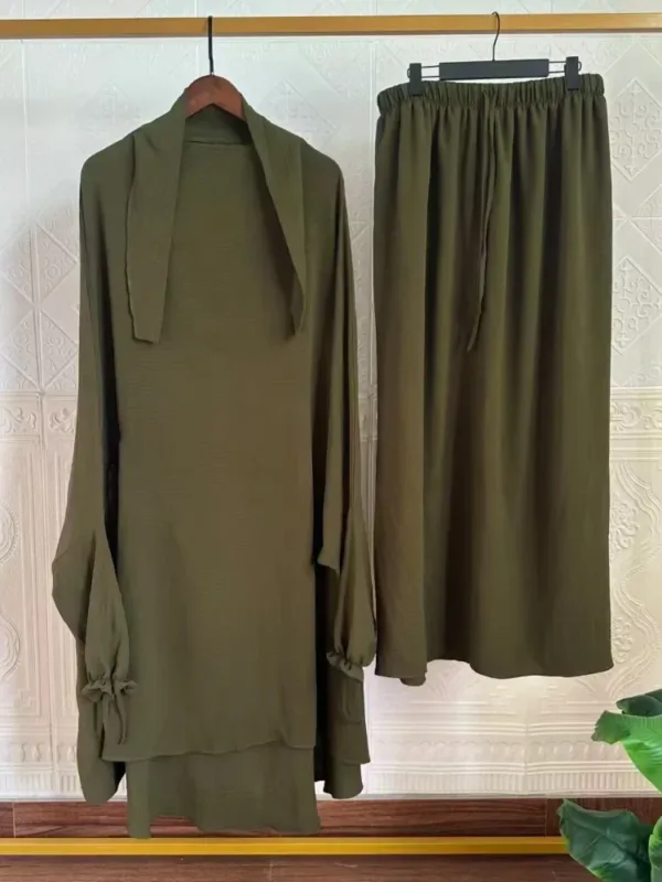 Eid Muslim Long Khimar Skirt 2 Piece Set for Women Abaya Dress Prayer Garment Hijab Full Cover Ramadan Kaftan Djellaba - Image 7