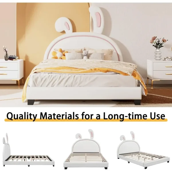 Children bed. With rabbit headboard, with Flat noodles support, baby bed frame, children's bedroom, white, children's bed - Image 3