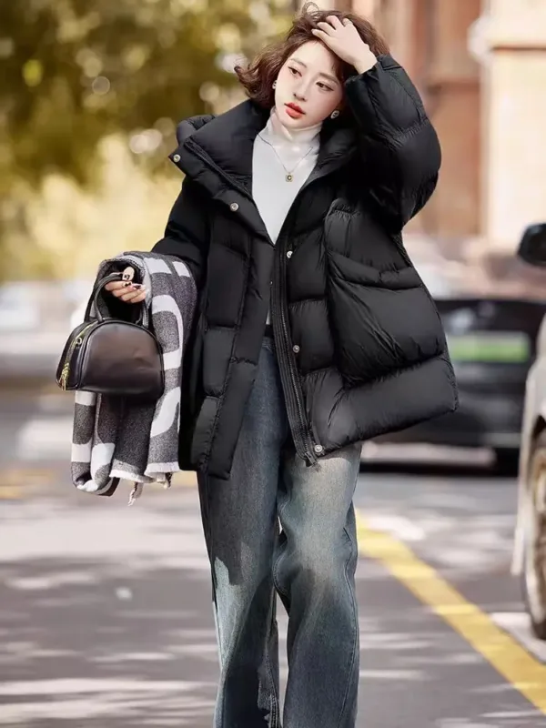 Puff Down Jacket Women's Winter Jacket Padded New Outerwear Hooded Versatile Loose Padding Thickened White Duck Down Warm Coat - Image 9