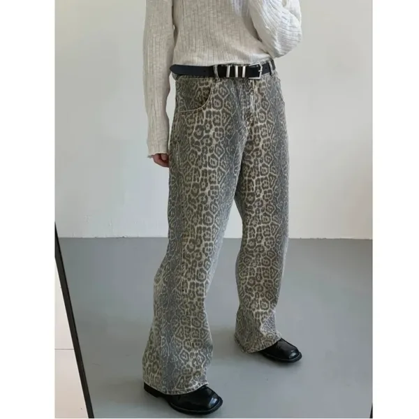 Women's Jeans Leopard High Waist Hip Hop Straight Fashion Pants Streetwear Harajuku Y2K Style Female Wide Leg Denim Trousers - Image 5