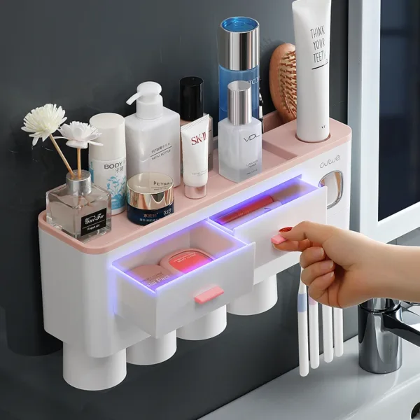 Bathroom Accessories organizer Set Toothbrush Holder Automatic Toothpaste Dispenser Holder Toothbrush Wall Mount Rack Tools Set - Image 3