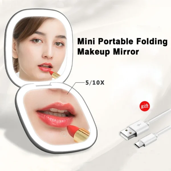 Mini Portable 5X 10X Magnifying Folding Makeup Mirror Led Lights Compact Pocket Travel Aesthetic Vanity Mirrors Make Up Tools - Image 13