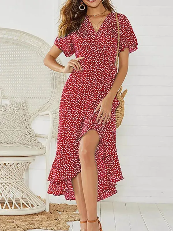 Summer Beach Maxi Dress Women Floral Print Boho Long Chiffon Dress Ruffles Wrap Casual V-Neck Split Sexy Party Dress Robe Femme - Image 2