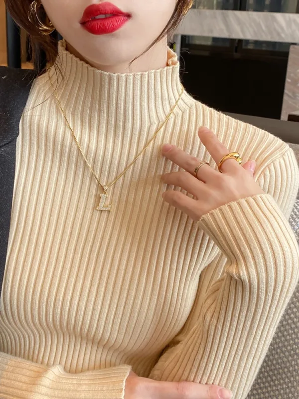 Elegant Solid Basic Knitted Tops Women Turtlneck Sweater Long Sleeve Casual Slim Pullover Korean Fashion Simple Chic Clothes - Image 10