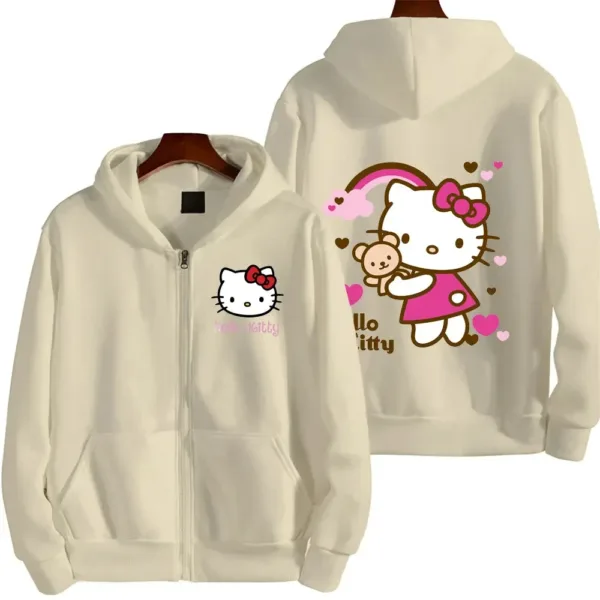 Women's Zipper Hoodie Autumn and Winter New Cute Kawaii Sanrio Hello Kitty Pattern Sweatshirt 2024 Streetwear Women's Clothing - Image 6