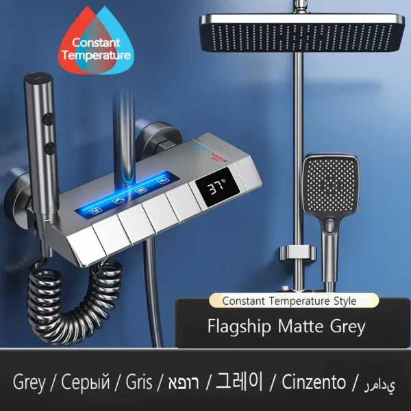 Piano Keys Bathroom Shower System Intelligent LED Temperature Display Shower Suit Bathtub Gray Rain Mixer Shower Faucet Full Set - Image 3