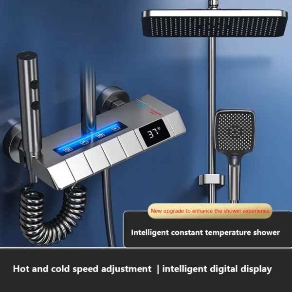Piano Keys Bathroom Shower System Intelligent LED Temperature Display Shower Suit Bathtub Gray Rain Mixer Shower Faucet Full Set - Image 2