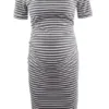 Maternity Dress 1512 Maternity Maxi Dress 2023 New Round Neck Short Sleeved Striped - Image 8