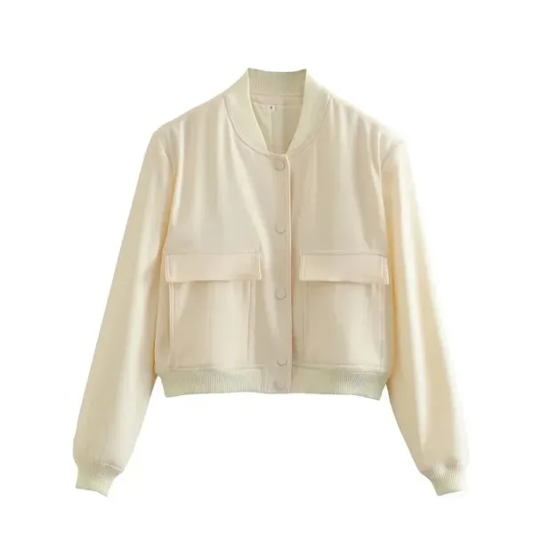 ASDS woman bomber jacket coat White autumn winter button baseball aviator cropped jackets for women long sleeve crop outerwear - Image 4