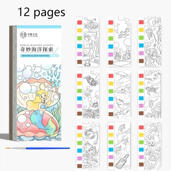 12 pages Children's Watercolor Coloring Book,Drawing Toys For Children Birthday, Thanksgiving, Halloween, Easter, Christmas gift - Image 17