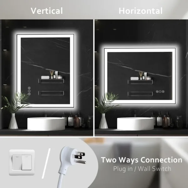 LED Bathroom Mirror, 32"x24" Black Aluminum Vanity , Stepless Dimmable Lighted Mirror Anti-Fog, 3 Colors Wall Smart Mirror - Image 5