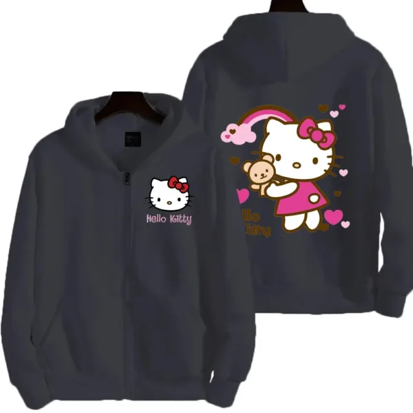 Women's Zipper Hoodie Autumn and Winter New Cute Kawaii Sanrio Hello Kitty Pattern Sweatshirt 2024 Streetwear Women's Clothing - Image 7