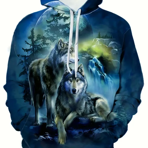 Vintage Men's Hoodie 3d Print Wolf Tops Fashion Animal Wolf Graphics Long Sleeve Hoodie Men's Top Oversized Streetwear Tees - Image 2