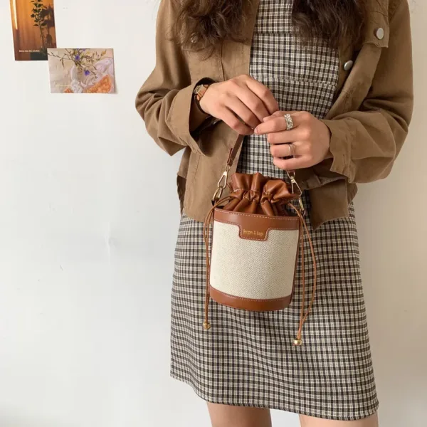 Cylinder PU Leather Bucket Bag