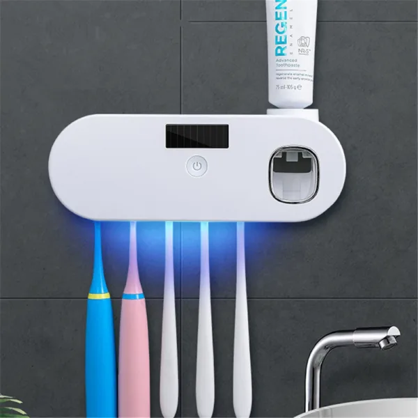Solar Energy UV Toothbrush Holder Toothpaste Dispenser Bathroom Toothbrush Storage Box Multi-function Storage Holder USB Charge - Image 4