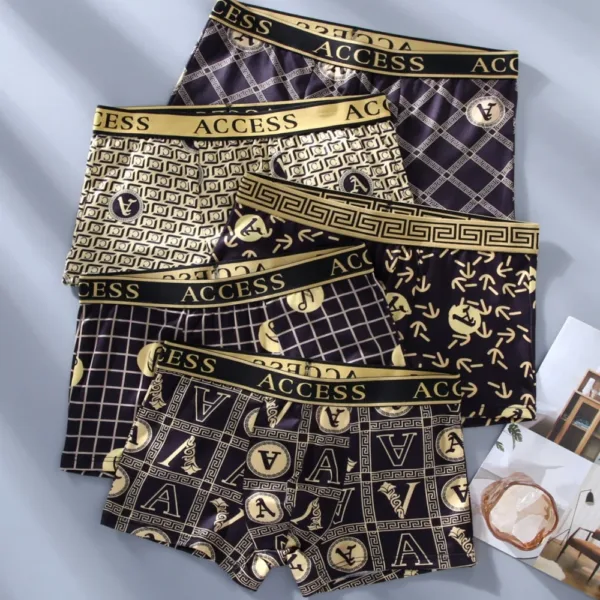 5pcs/lot Black Gold Men Boxers Comfortable Cotton Fashion Underwear - Image 5