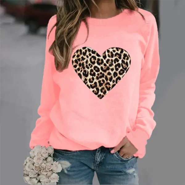 Crew-neck Hoodie New Leopard Print Love Print Europe and The United States Valentine's Day Hot Sales Sweatshirt Sweatshirts - Image 2