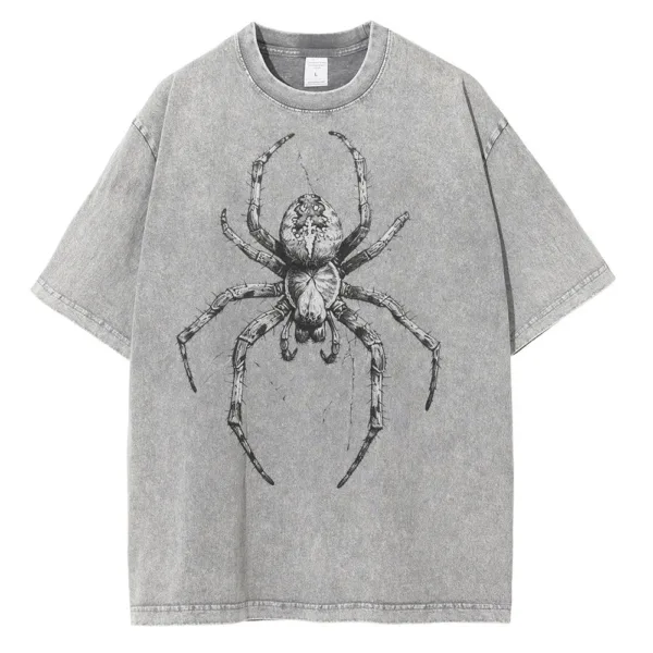 Spider Hand Drawn Graphic T Shirts for Men Casual Distressed Cotton Short Sleeves Printed Oversized T-shirt