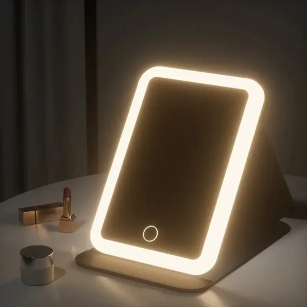 Makeup mirror Folding makeup mirror, 1 piece portable LED mirror with ring light, three-color light self-standing makeup mirror, - Image 3