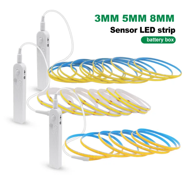5V USB COB LED Strip Light with Human Sensor Battery Box 3mm 5mm 8mm Flexible COB Lights 320LEDs High Density Linear Lighting - Image 3