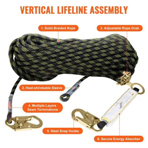 VEVOR Vertical Lifeline 150ft Outdoor Climbing Rope 30KN Breaking Tension Static for Escape Outdoor Adventures and Lumbering - Image 6