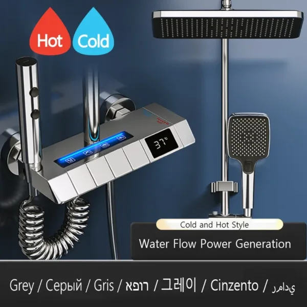 Piano Keys Bathroom Shower System Intelligent LED Temperature Display Shower Suit Bathtub Gray Rain Mixer Shower Faucet Full Set - Image 11