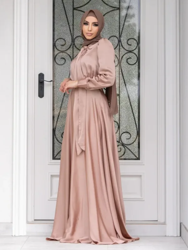 Modest Dubai Abaya Hijab Islam Ramadan Robe Femme Kaftan Formal Evening Maxi Dresses Muslim Fashion Women Satin Prom Long Dress - Image 3