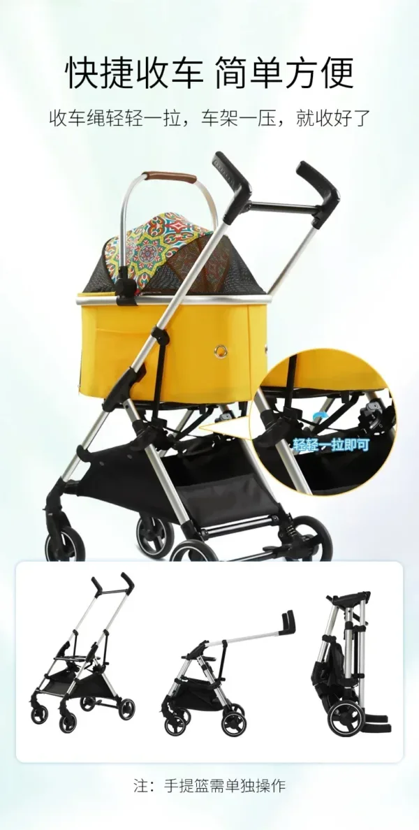 Detachable Pet Stroller Aluminium Alloy Dog Trolley for Corgi Teddy Cat Cart Load Bearing 15kg Dog Strollers for Small Dogs