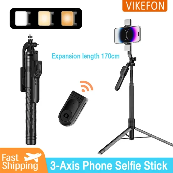 3-axis Anti-shake Head Selfie Stick Mobile Phone Holder Bluetooth Remote Control Retractable 1.7 Meters with Flash Live Stand - Image 5