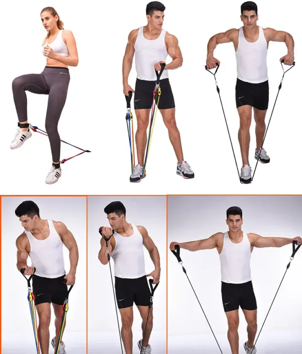 Resistance Bands 11-Piece Set Tensioner Pull Rope Fitness Multi-function Tensioner Suit Muscle Training Belt Elastic Sleeve Band - Image 4
