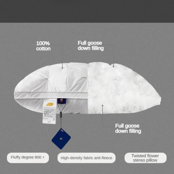 95% Goose Down Pillow White Cotton PillowCover Rectangle Bedroom Sleep 5-Star Hotel Pillow Low-Mid-high Pillows for Sleeping - Image 6