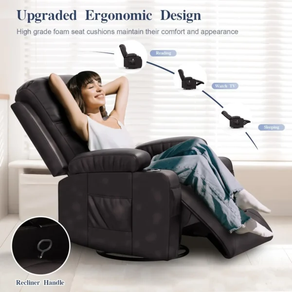 Recliner Chairs for Adults, Massage Rocker with Heated Modern Ergonomic Lounge 360 Degree Swivel Single Sofa Seat Living Room - Image 6