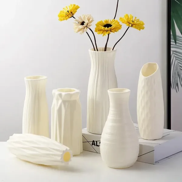 Plastic Flower Vase Imitation Ceramic White Flower Pot Basket Nordic Home Living Room Decoration Ornament Flower Arrangement - Image 2
