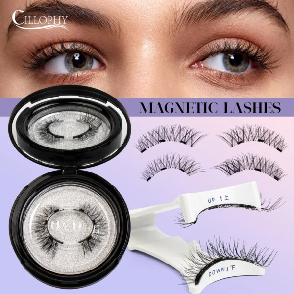 Cillophy 2Pairs Reusable Magnetic Lashes with Magnets Tweezer No Glue Needed D Magnetic Eyelash 3-Step Press On False Eyelash - Image 11