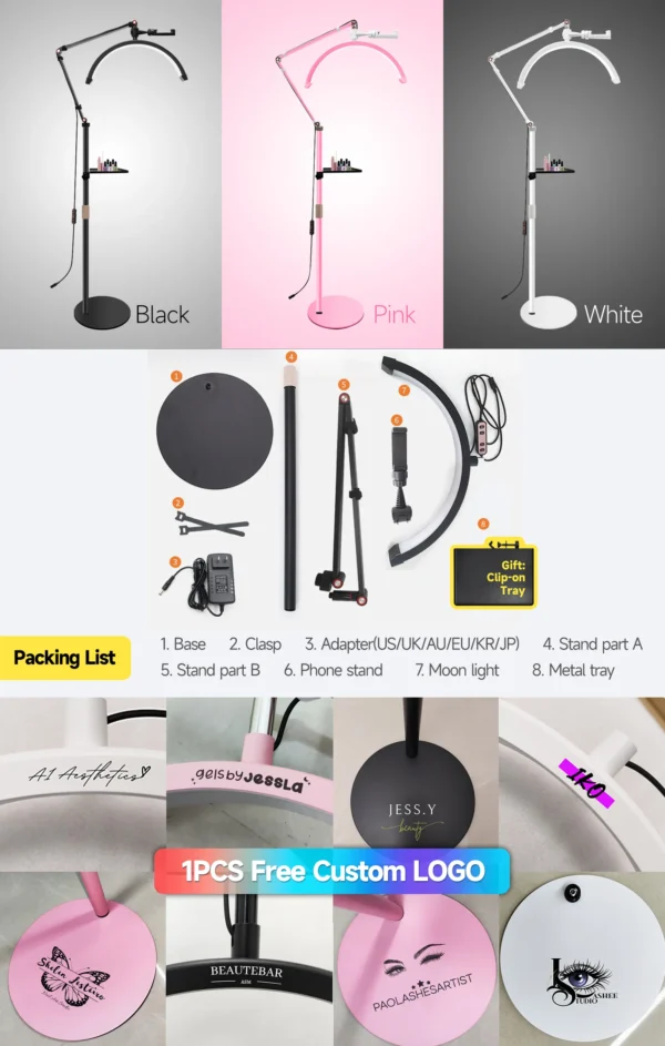 Customized logo half moon eyelash extension floor lamp beauty salon eyebrow tattoo makeup light beauty artist facial lighting - Image 3