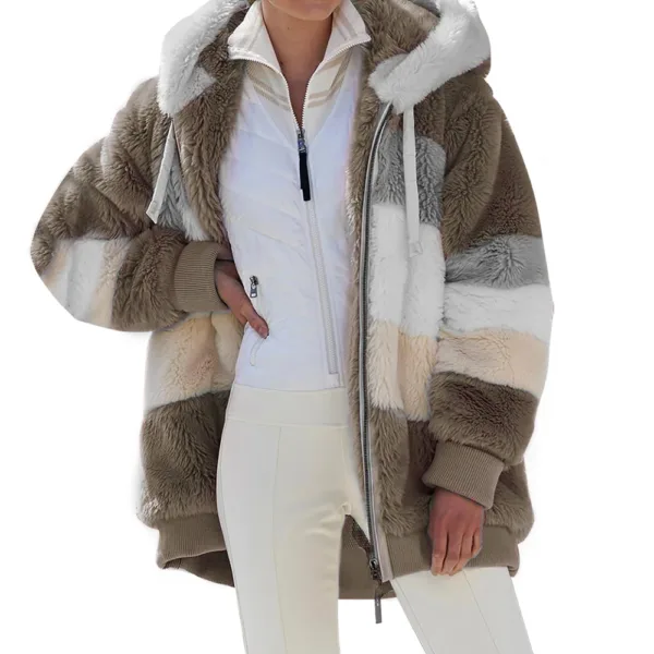 Oversized Jacket for Women Coat 2024 Autumn Winter Warm Plush Pocket Hooded Streetwear Loose Lady Zipper Cashmere Outerwear Coat - Image 10