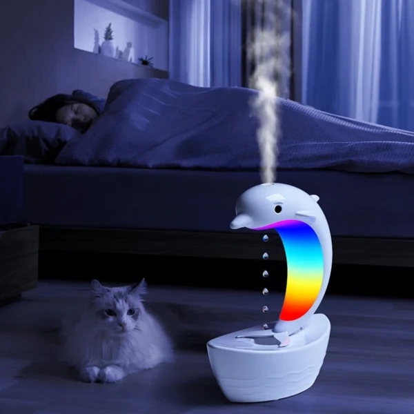 Dolphin Anti Gravity Water Droplet Humidifier Bluetooth Speaker, Light Tone Humidifier, Colorful lights, -for Home Deco, Gift - Image 6