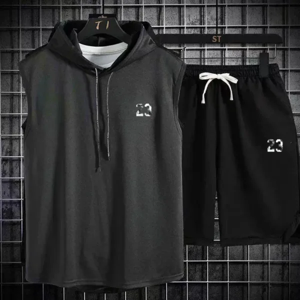 New Summer Men's Two Piece Set CasualT-Shirt and Shorts Set Mens Sports Suit Fashion Short Sleeve Tracksuit Hooded T-shirt - Image 11