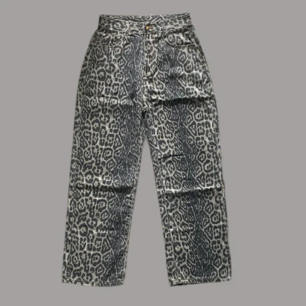 Women's Jeans Leopard High Waist Hip Hop Straight Fashion Pants Streetwear Harajuku Y2K Style Female Wide Leg Denim Trousers