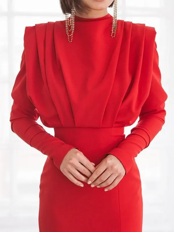 Half High Collar Slit Dresses for Women Casual Long Sleeve Solid Long Abaya Spring Summer Muslim Drsss Women Party Evening Dress - Image 6