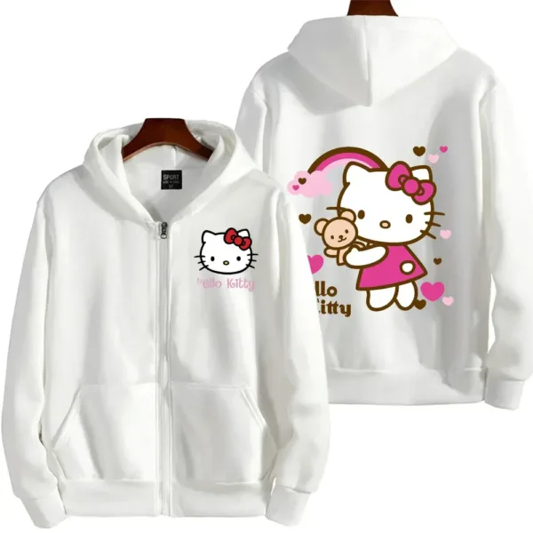 Women's Zipper Hoodie Autumn and Winter New Cute Kawaii Sanrio Hello Kitty Pattern Sweatshirt 2024 Streetwear Women's Clothing - Image 3
