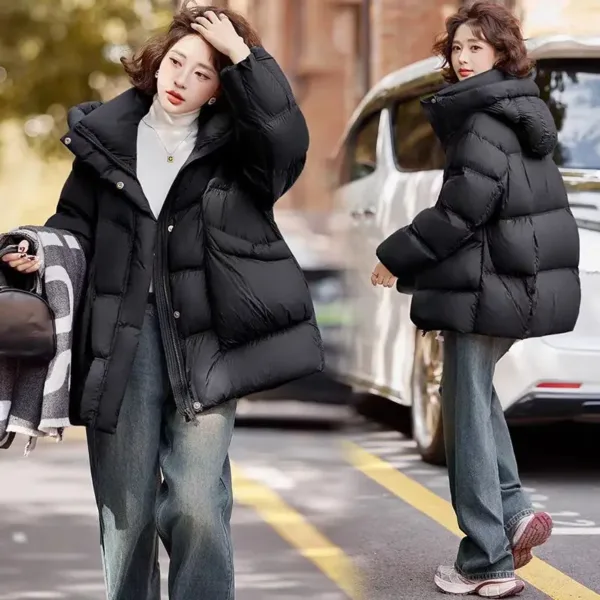 Puff Down Jacket Women's Winter Jacket Padded New Outerwear Hooded Versatile Loose Padding Thickened White Duck Down Warm Coat - Image 3